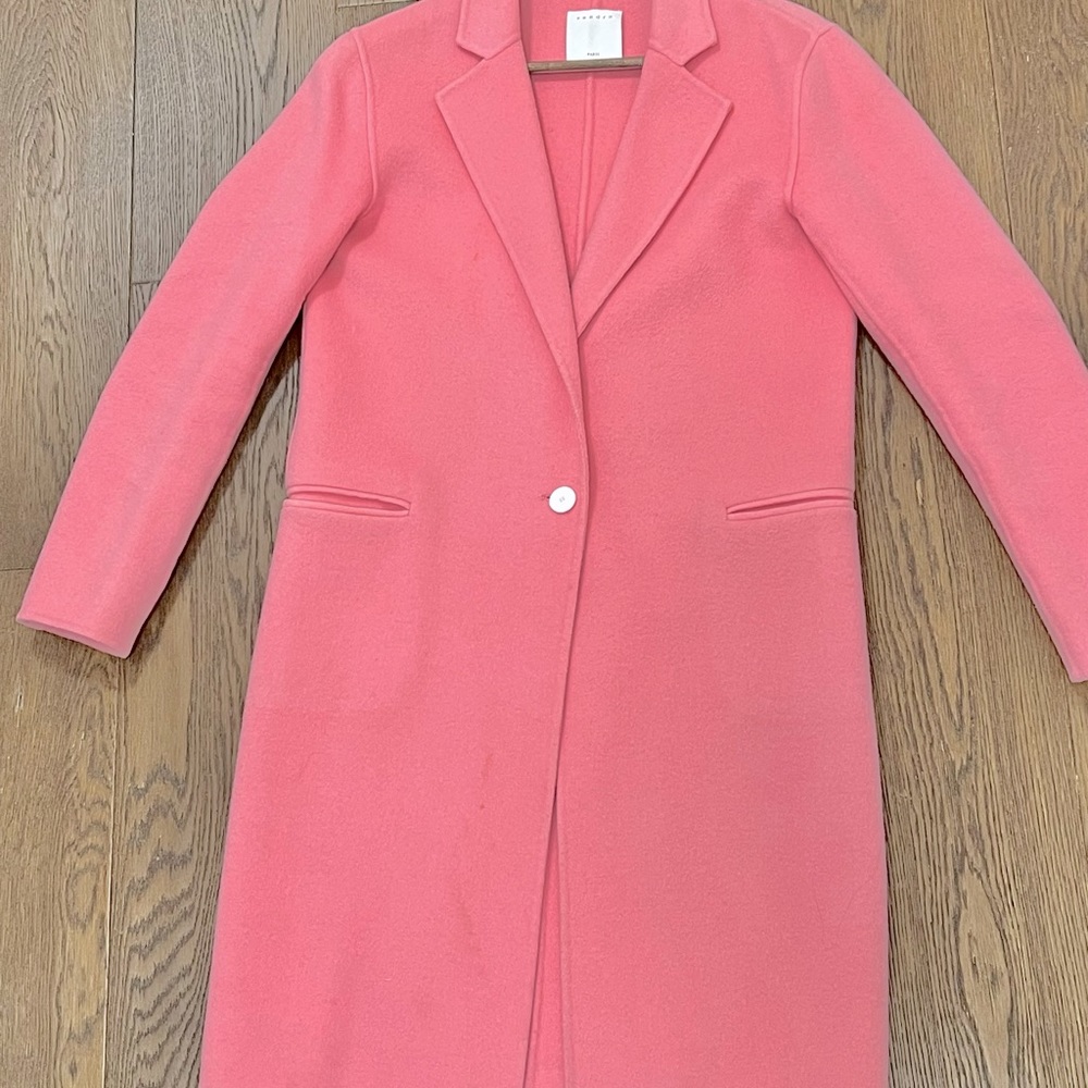 Womens Sandro Bubblegum Pink Wool Coat Small